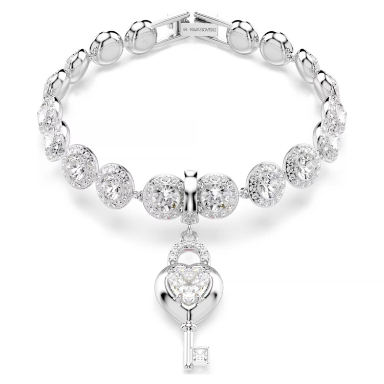 Idyllia charmMixed cuts, Heart with key, White, Rhodium plated